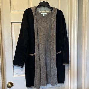 Mid length hooded coatigan (sweater coat).